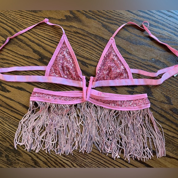 NWT East N West Label sequin Verona bra + Vienna bottoms festival outfit - pink - Picture 3 of 12